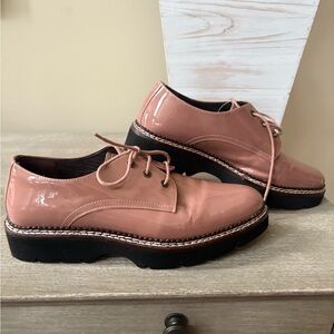 Anthro Anthropologie Patent Lug Sole Oxford Platform Shoes Blush Pink EU 40 US 9